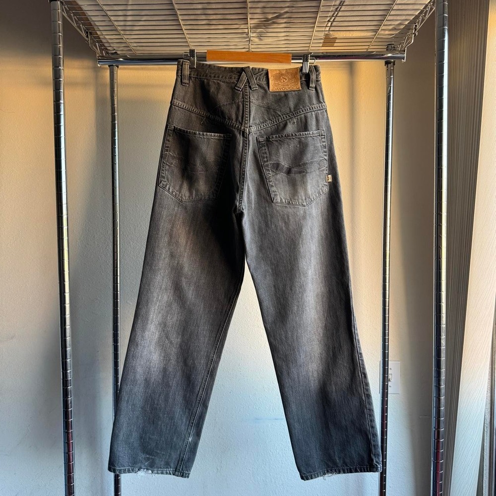 Davoucci Grey Wash Wide Leg Denim Jeans Y2K Baggy Fit Mens 32x33 (Fits 30x31)